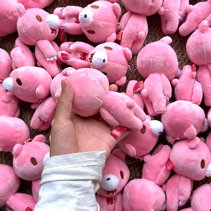 Kawaii urso rosa pingente de pelúcia brinquedo bloodthirsty urso rosa brinquedo de pelúcia bonito mochila acessórios estudante presente aniversário