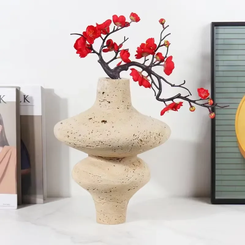 High quality large custom natural travertine stone marble designer vase pot fashionable luxury white marble stone vase