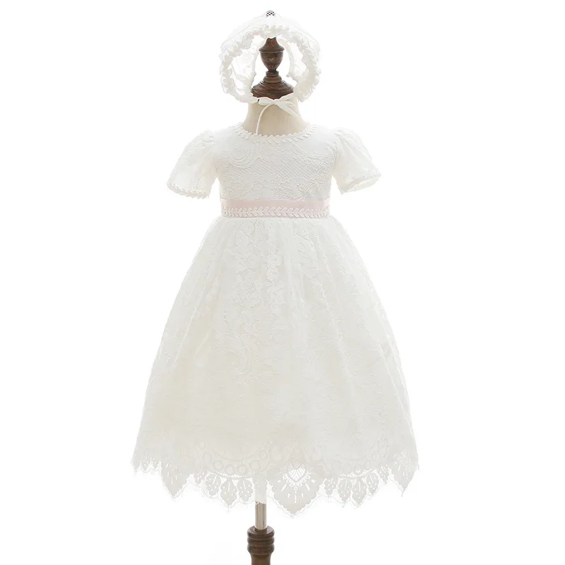 

HETISO Infant Long Christening Dresses Baby Baptism Dress Newborn Girl White Clothes with Hat 0-2 Years