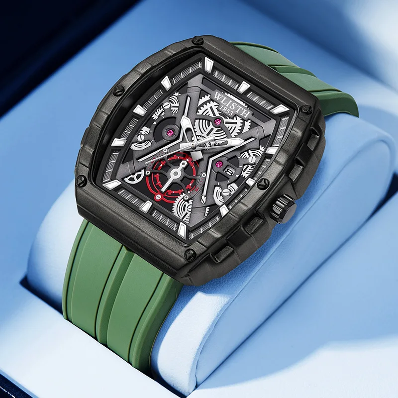 Jam Tangan Kalender WLISTH Tonneau - Jam Tangan Fashion Quartz Pria, Jam Tangan Olahraga Pria Terlaris