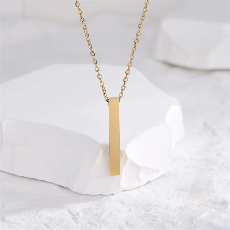Simple Fashion 3D Vertical Bar Necklaces for Men Minimalist Stainless Steel Geometric Pendant Chain Male Collar Jewelry 2