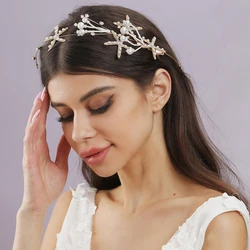 Fashion Gold Pearls Headbands For Wedding Hair Accessories Starfish Women Hairband Head Bridal Jewelry