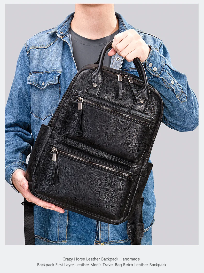 Modische Tasche aus echtem Leder für Herren und Damen, 14-Zoll-Laptop-Rucksäcke, Jungen- und Mädchen-Schulrucksack, Reiserucksack aus Rindsleder