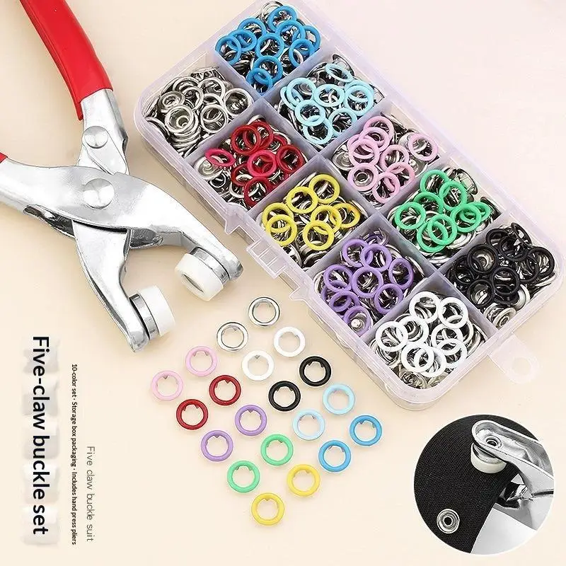 50 Sets Five-Claw Snap Button Pliers Automatic Grommet Eyelet Fastener for Travel Clothing Repair DIY Leather Sewing Projects