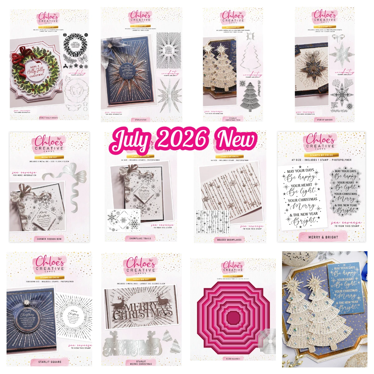 Nouveauté Juillet 2026 : Matrices de découpe en métal et tampon pour motifs Chloes Majestic Flower Falling Leaves, carrés nacrés 8x8, pour scrapbooking DIY et journal artisanal
