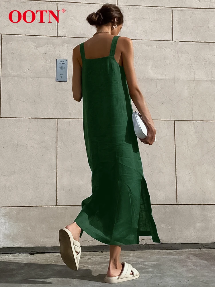 OOTN Sexy Off The Shoulder Long Dresses Casual Split A-Line Dress Female Summer Fashion Street Ankle-Length Dress Women 2024