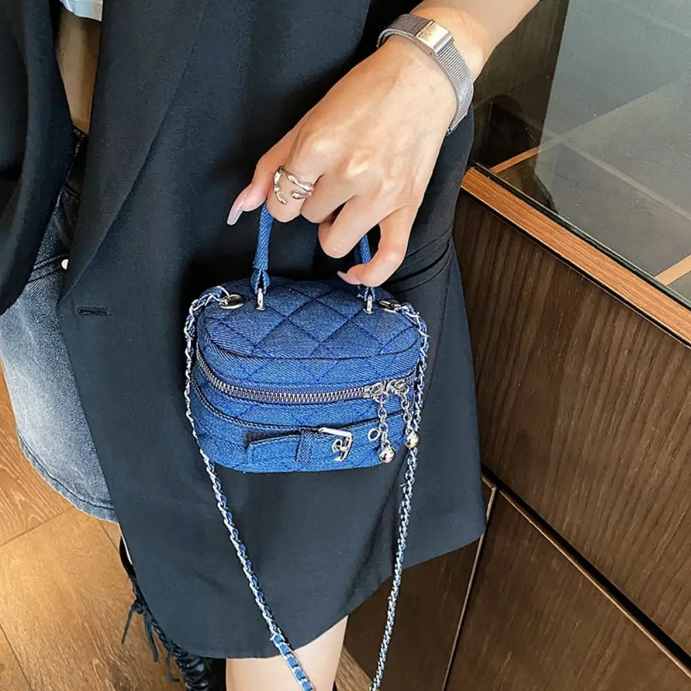 Bucket Small Bag Women\'s New Mini Lipstick Accessory Bag Parent-child Crossbody Bag Small Fragrance Denim Chain Bag