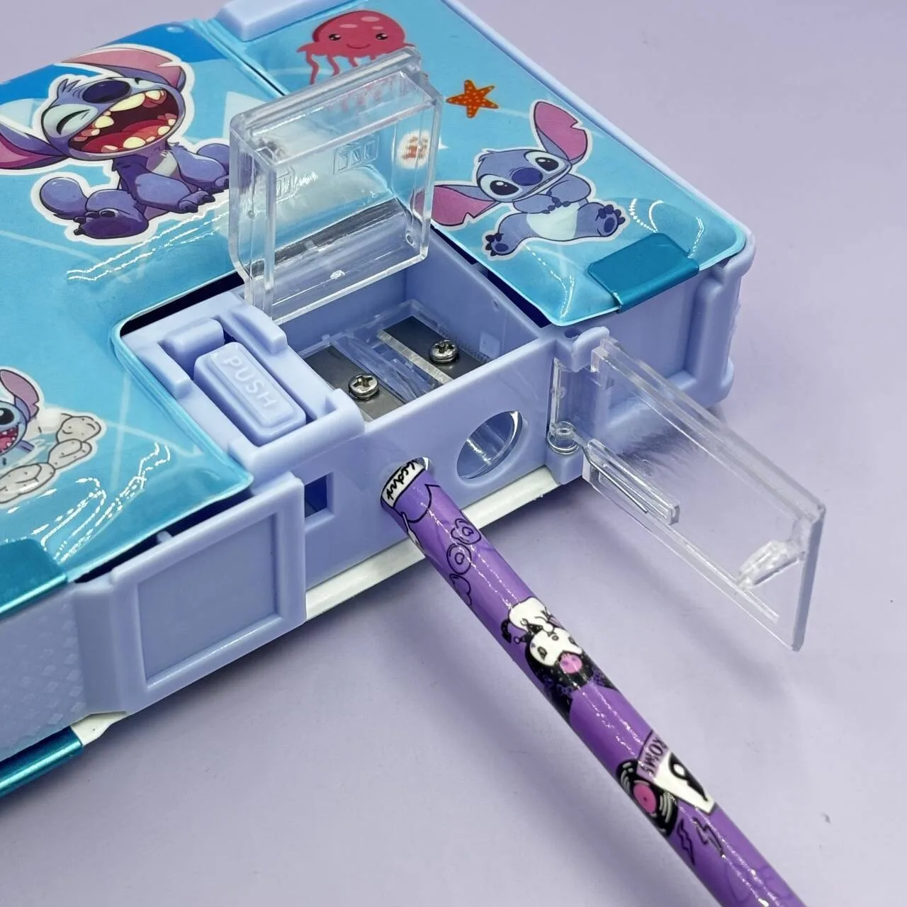 2024 Disney Stitch Cartoon piórnik dla dzieci wielofunkcyjna dwustronna temperówka piórnik o dużej pojemności prezent dla dzieci hurtowo