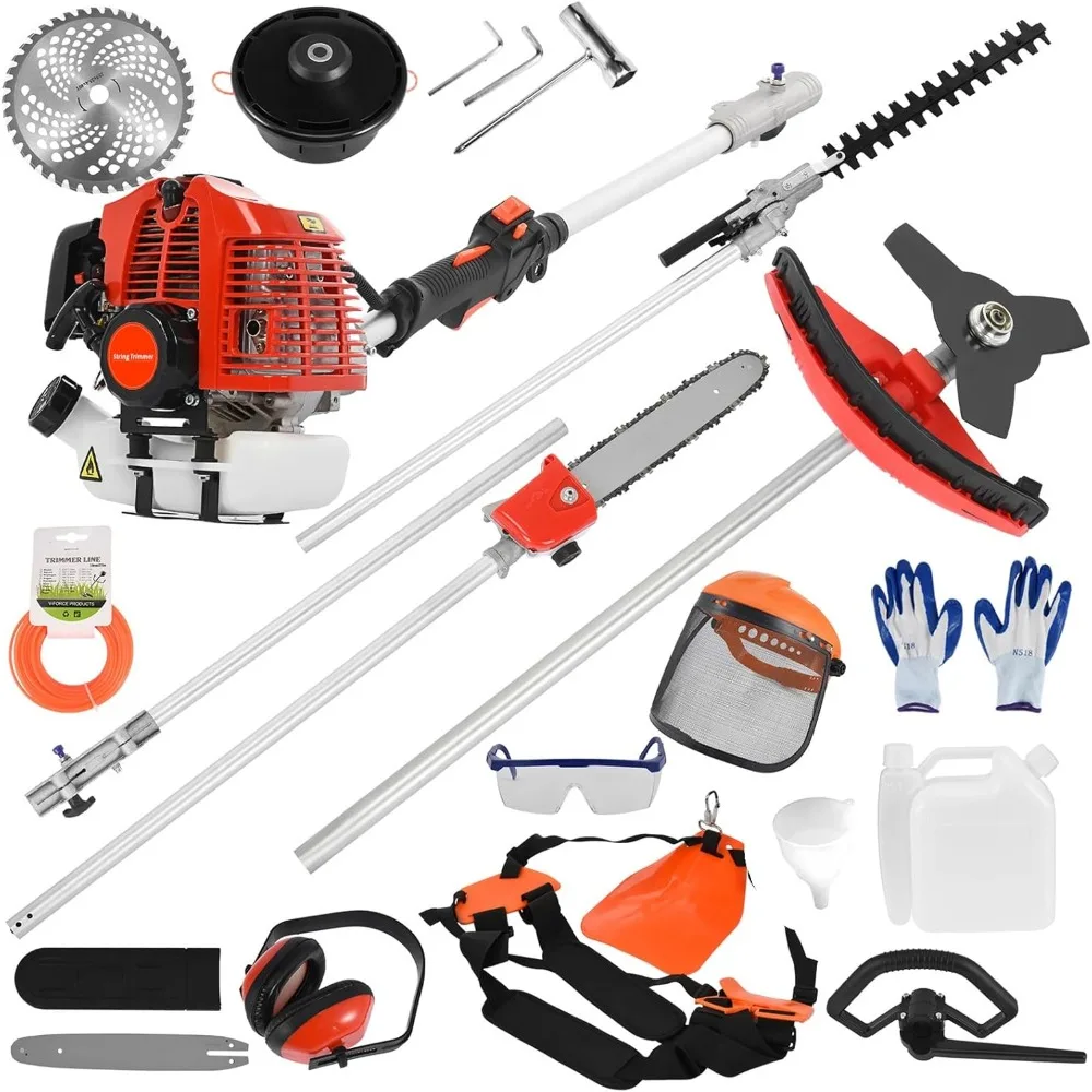 

Lawn Mower,Multi-Tool Garden Kit with 52CC Engine-Lawn Mower, Brush Cutter, Hedge Trimmer, Chainsaw and More Red