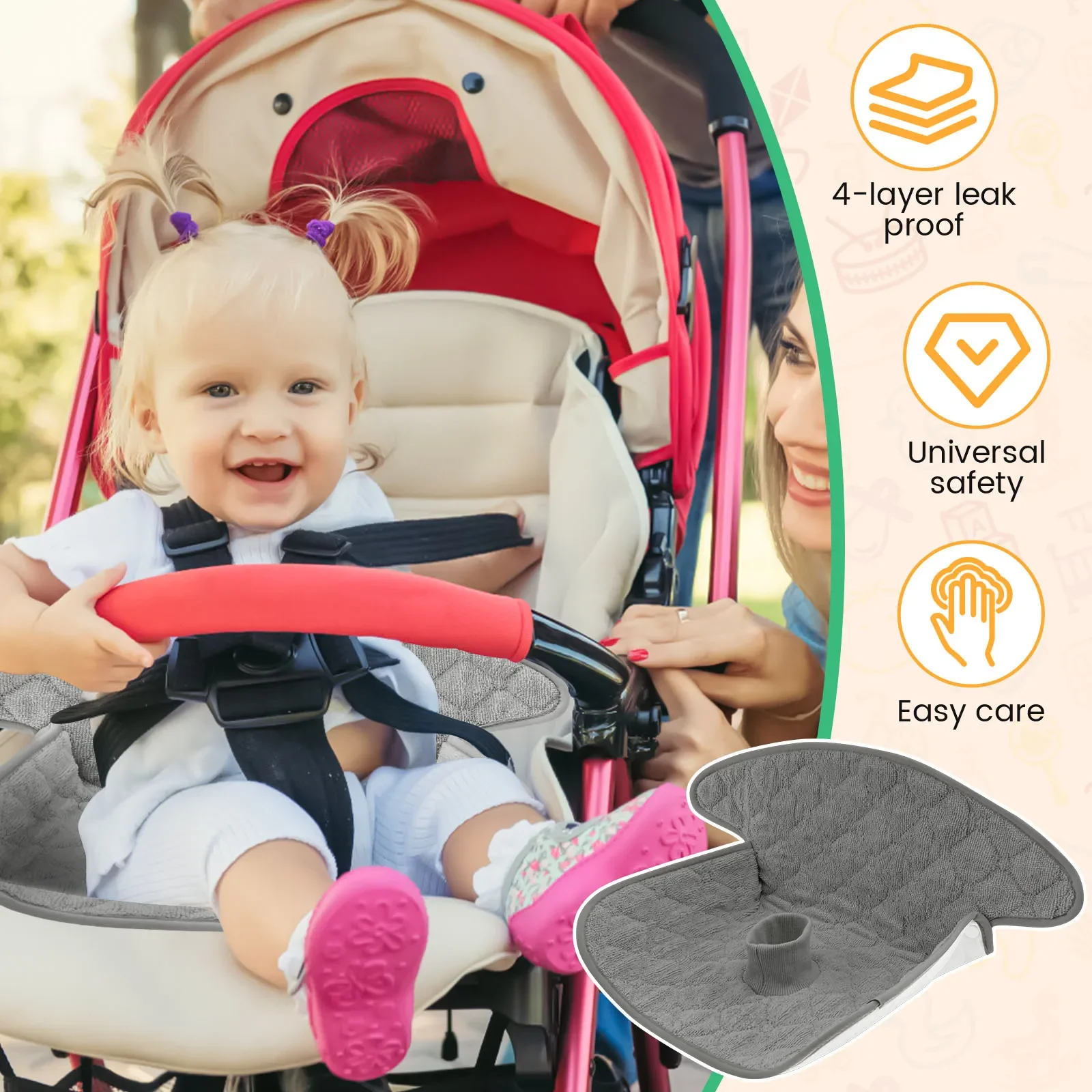 2 Pcs Baby Piddle Pad Polyester Toilet Training Piddle Pad Cover 4 Layer Leakproof Infant Car Seat Protector Stroller Seat Pad view 2