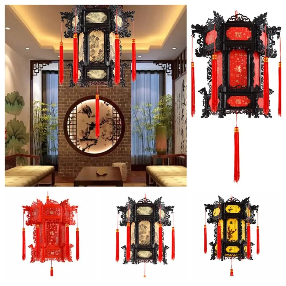 Hexagonal Chinese Antique Lantern Hanging Red Spring Festival Chandelier Lantern PVC Chinese Style New Year Hanging Lantern