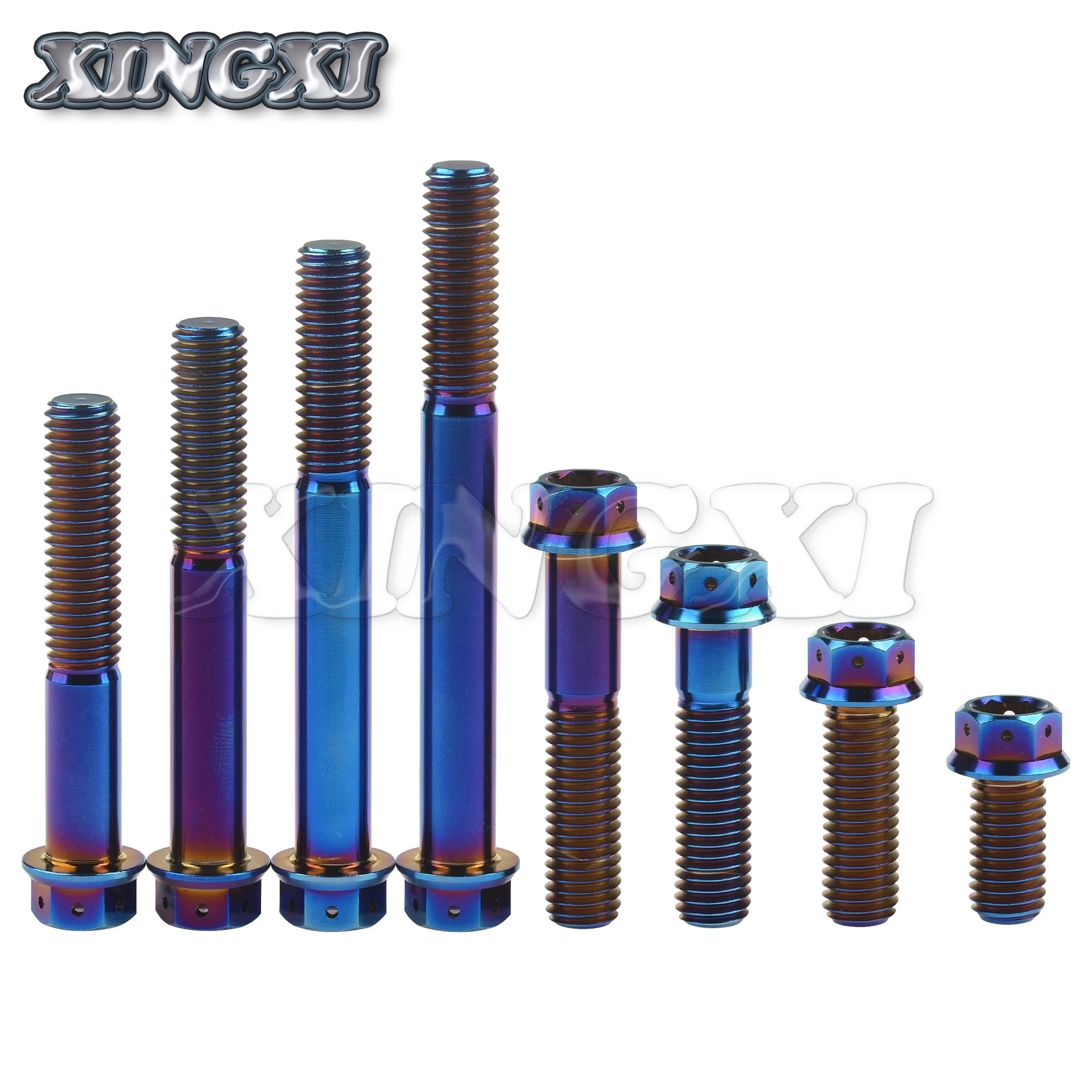 Xingxi 5PCS Titanium Bolt M10 X 20 25 30 35 40 45 50 55 60 65 70 75 80 85 90mm Flange Hex Head Screw for Bike Motorcycl Refitted