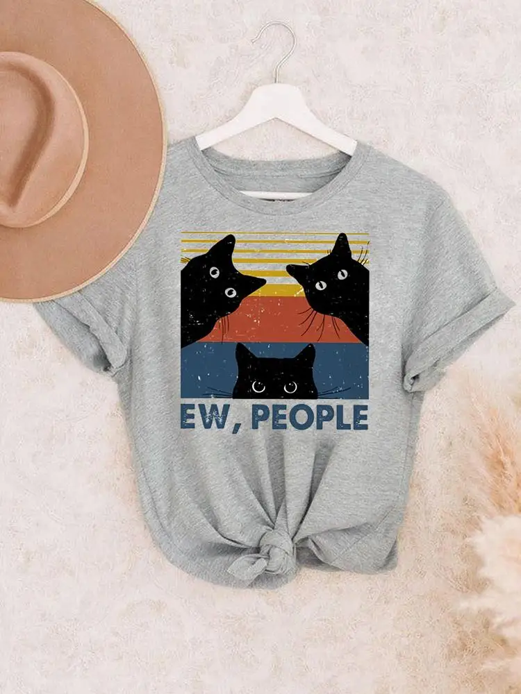 

Letter Cat Lovely Clothes Women Female Summer T Clothing Print Graphic 90s Sweet Style Tee Fashion Short Sleeve Casual T-shirts