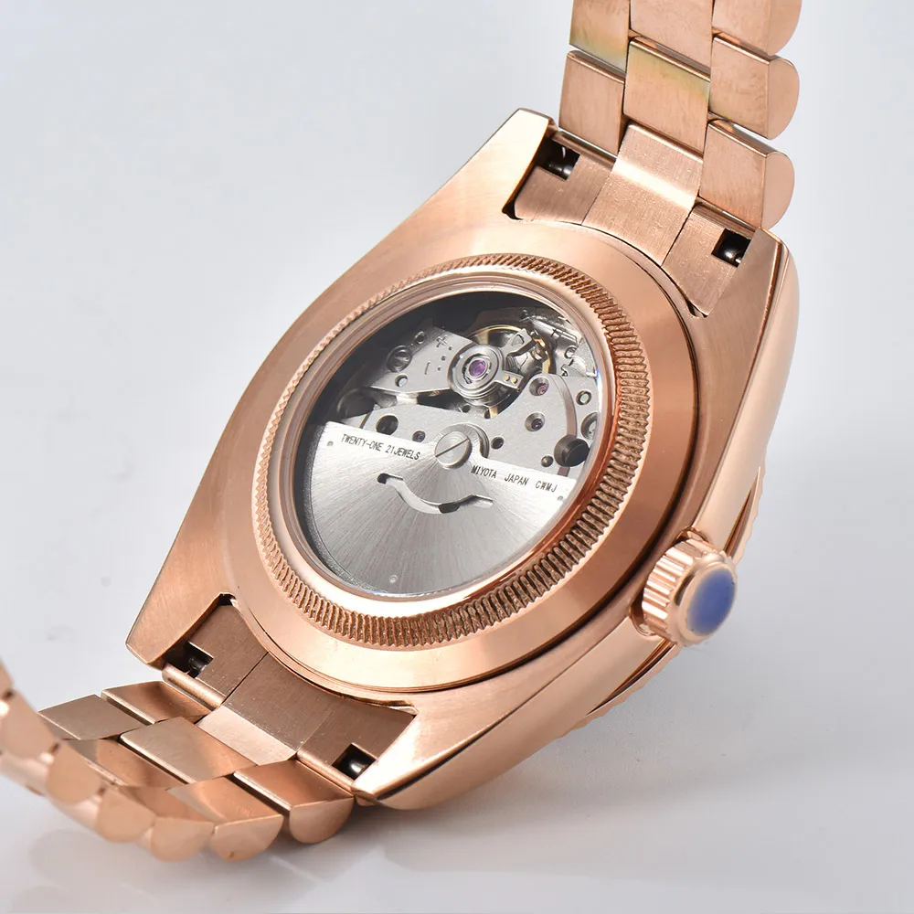 럭셔리 남성용 시계 40mm 자동 운동 기계식 시계 실버 시계 Miyota 8285 무브먼트 방수 사파이어 시계