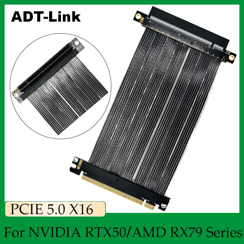 

Видеокарта ADT-Link PCIE 5.0x16 GEN5, 512 Гбит/с, стоячий кабель, гибкий удлинительный кабель eGPU для серии NVIDIA RTX5070/AMD RX9070