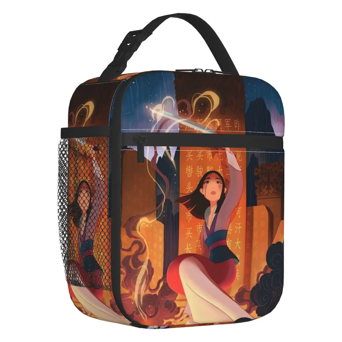 

Custom Mulan Brave Hero Insulated Lunch Bag for Women Waterproof Fashion Cartoon Movie Cooler Thermal Lunch Box School Children