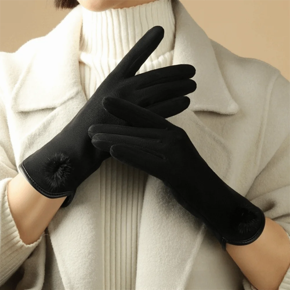 Elegant Fleece Suede Gloves Full Finger Touch Screen Winter Women's Gloves Anti Cold Windproof Cycling Mittens Girls Gift