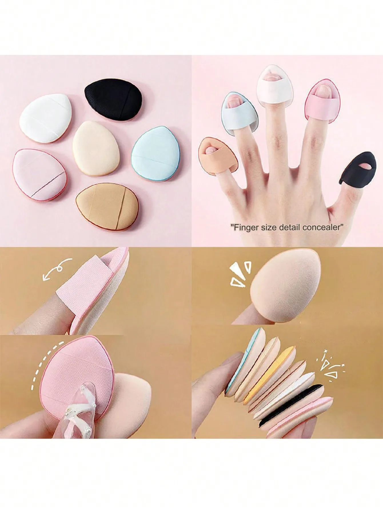 6Pcs Finger Powder Puffs Soft Non‑Latex Makeup Sponge Pads With Storage Box Reusable Finger‑Style Foundation Blending Puffs