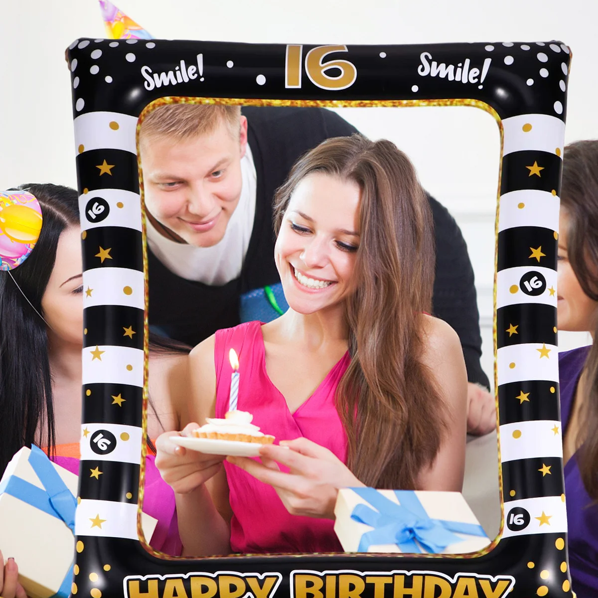 1Pcs PVC Inflatable Birthday Photo Frame Party Prop Festival Photo Supplies for Age 16 Creative Birthday Party Accessory