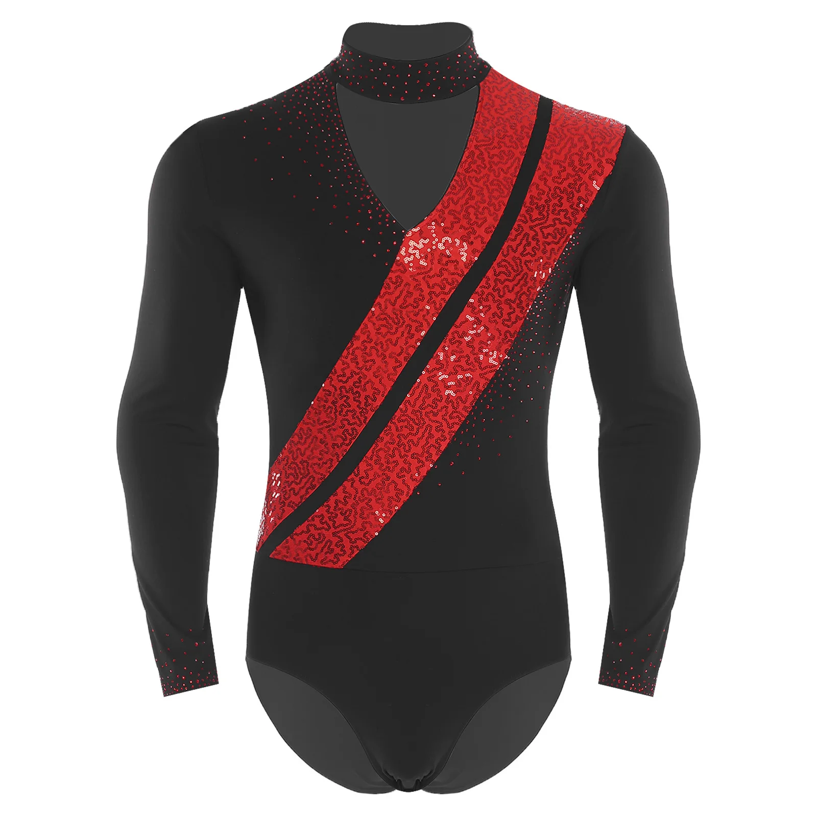 ชุดบัลเลต์ชาย แขนยาว ชุดยิมนาสติกเลอทาร์ด ประดับเลื่อม ชุดกายกรรม บอดี้สูท ชุดเต้นลาติน จั๊มสูท ชุดเต้นฟิกเกอร์สเก็ต