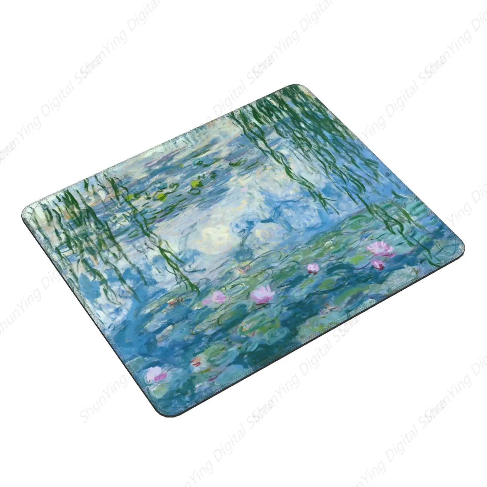 Fun Monet bantalan Mouse Anti selip, bantalan Mouse persegi Motif Lily air, cocok untuk hadiah permainan rumah kantor 8.6X7 inci