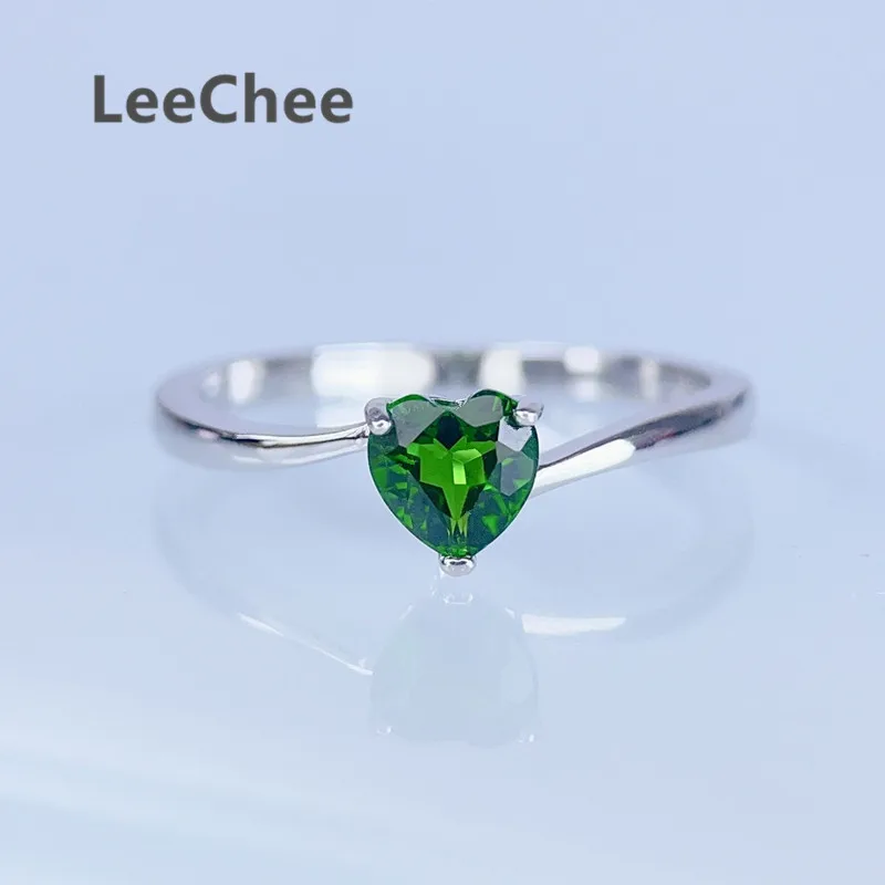 Chrome Diopside Ring 5MM Heart Shape Natural Green Gemstone Fine Jewelry for Women Anniversary Gift Real 925 Sterling Silver