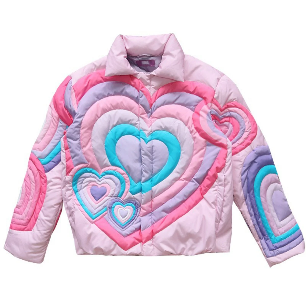 New Winter Fashion Color-matched Heart-shaped Binding Heavy-processed Down Jacket for Both Men and Women