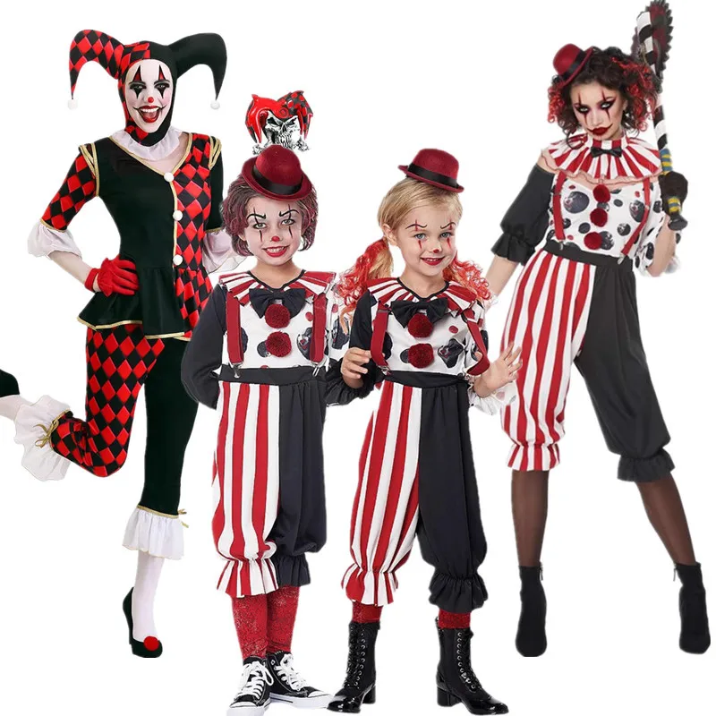 

Halloween Women Clown Cosplay Costumes Girls Clown Fancy Dress up Carnival Purim Jester Clothing Masquerade Party Disguise Wear