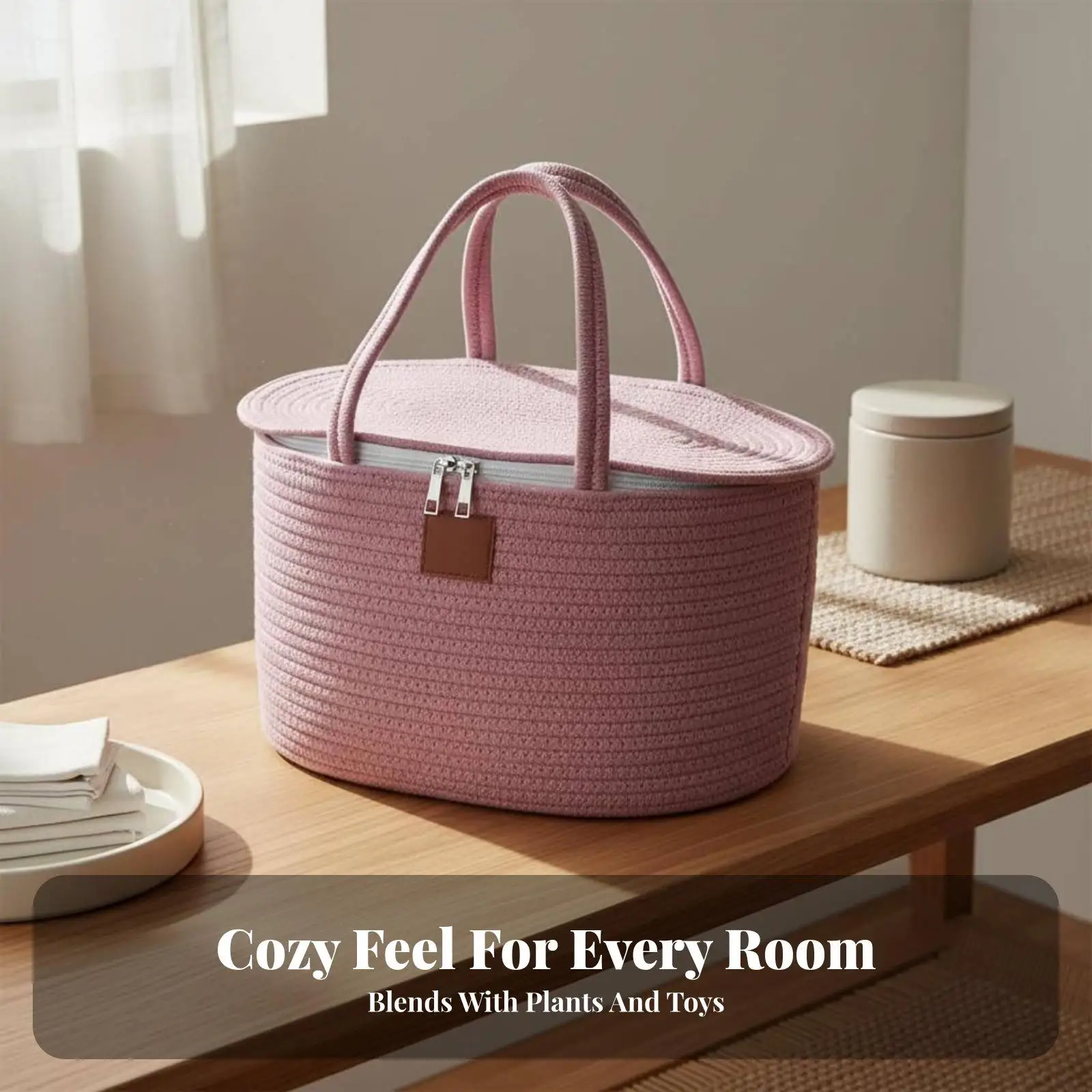 Baby Nursery Storage Basket Diaper Organizer Cotton Rope Holder Large Capacity Portable Woven Bin for Clothes Toys Books