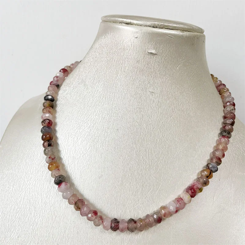 5*8MM Faceted Tourmaline Necklace Colorful Natural Stone Bead Women Luxury Gemstone Preciosas Jade Yoga Jewelry Female