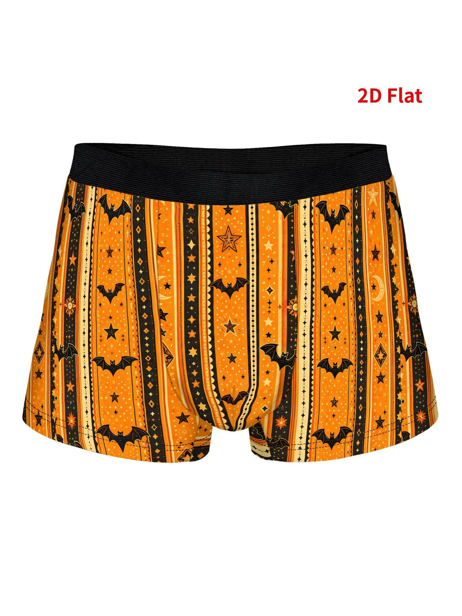 2D Print Design-Not Textured Halloween Bat Stripes Men's Novelty Underwear Funny Boxer Shorts for Casual & Formal Wear