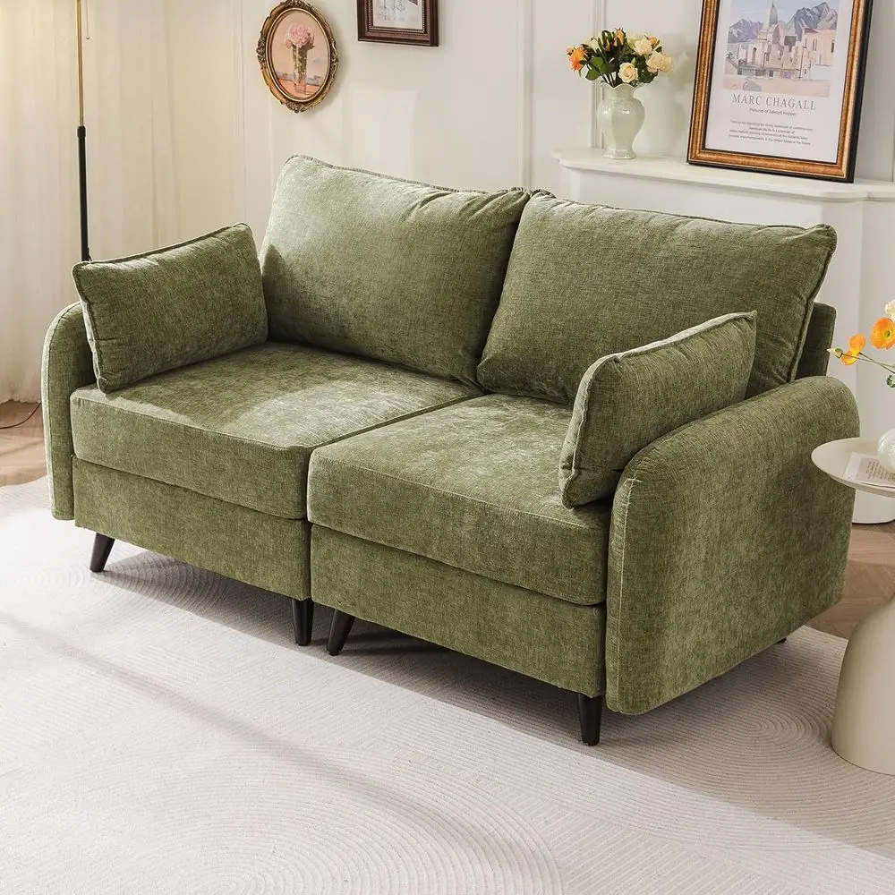 

Green Chenille Loveseat with Deep Seats and Storage, Oversized Comfort for Living Room or Bedroom