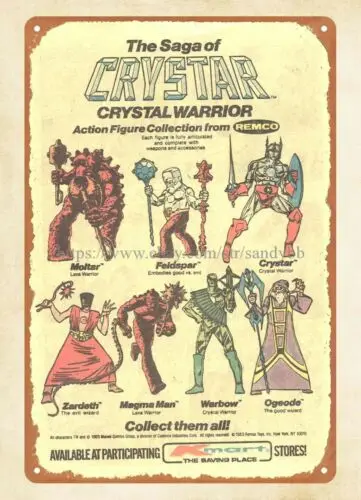 plaque wall art 1983 comic ad for Crystar Crystal Warrior figures metal tin sign