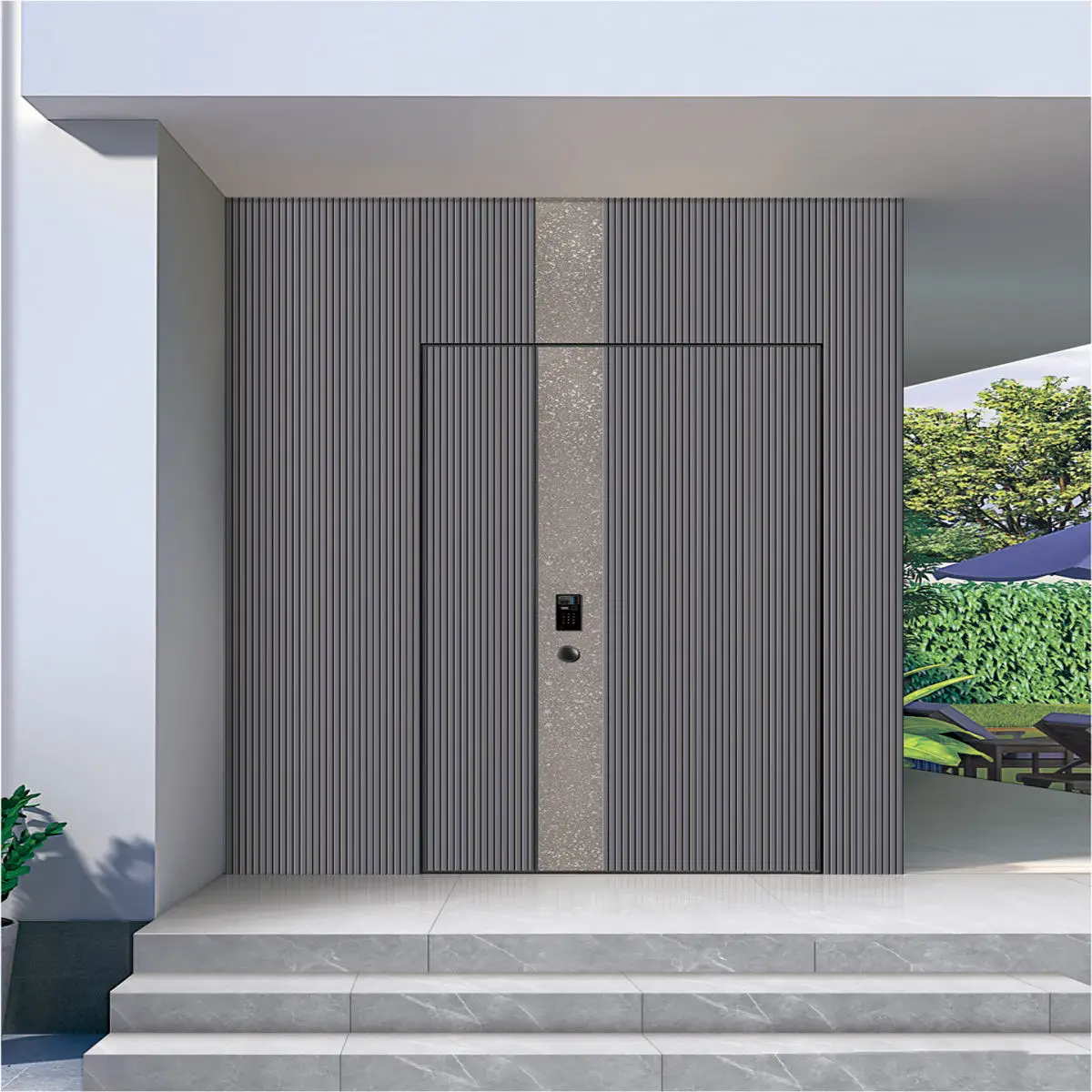 Affordable Grey Aluminum Alloy Striped Entrance Door Apartment High End Security Doors Anti Rust Moisture Proof Hinged Doors