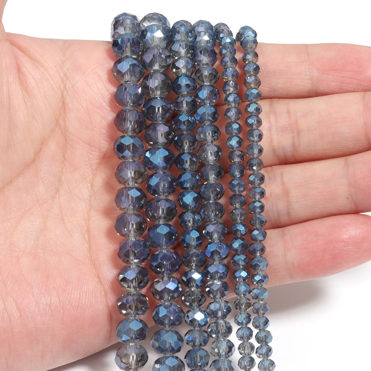 Perline di vetro cristallo austriaco sfaccettato blu trasparente 4 6 8mm Perline distanziatrici rondelle sciolte per creazione di gioielli Bracciale fai da te 15'' pollici