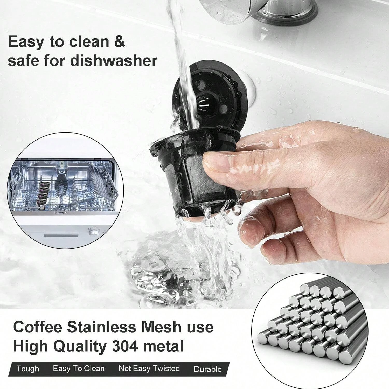 1/4Pcs Reusable Coffee Filter Cup Stainless Micro Mesh Coffee Pod Filled Capsule Kit Compatible With Keurig 2.0 1.0 Mini Plus