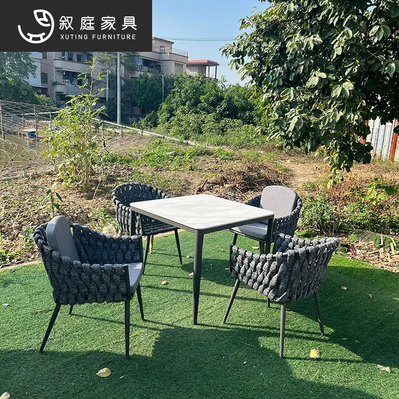 Outdoor tables and chairs Garden Open-air aluminum rattan chair Three-piece combination B & B Hotel Cafe Rattan braided chair