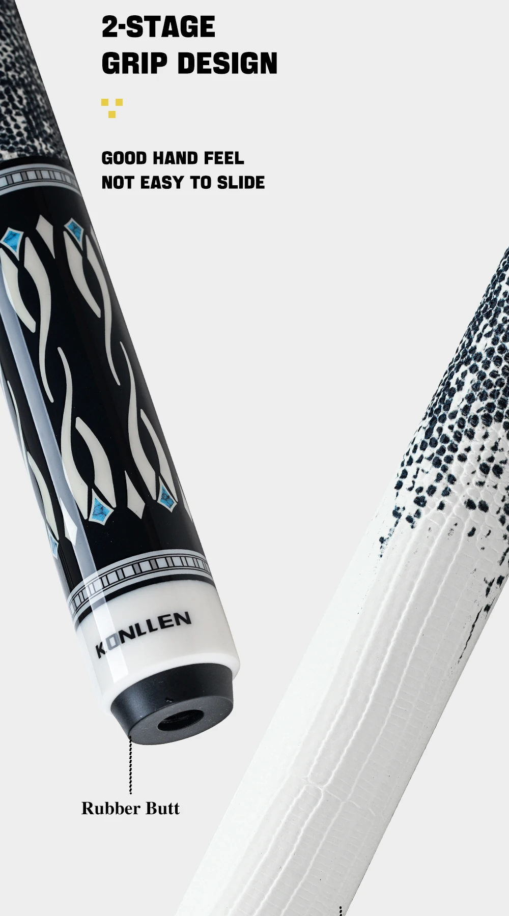 KONLLEN Dragon Pool Queue, Schaft aus hartem Ahorn, 10,5-12,5 mm, mehrschichtige Spitze, 3/8x8 XTC Griff aus Rindsleder, 58 Zoll, 19-20 Unzen – Detail 10