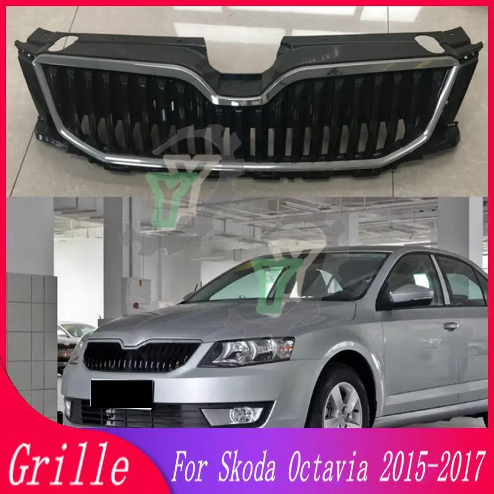 

15 16 17 Front Bumper Grille Upper Racing Grill For Skoda Octavia 2015 2016 2017 ABS Chrome Accessories Car Styling