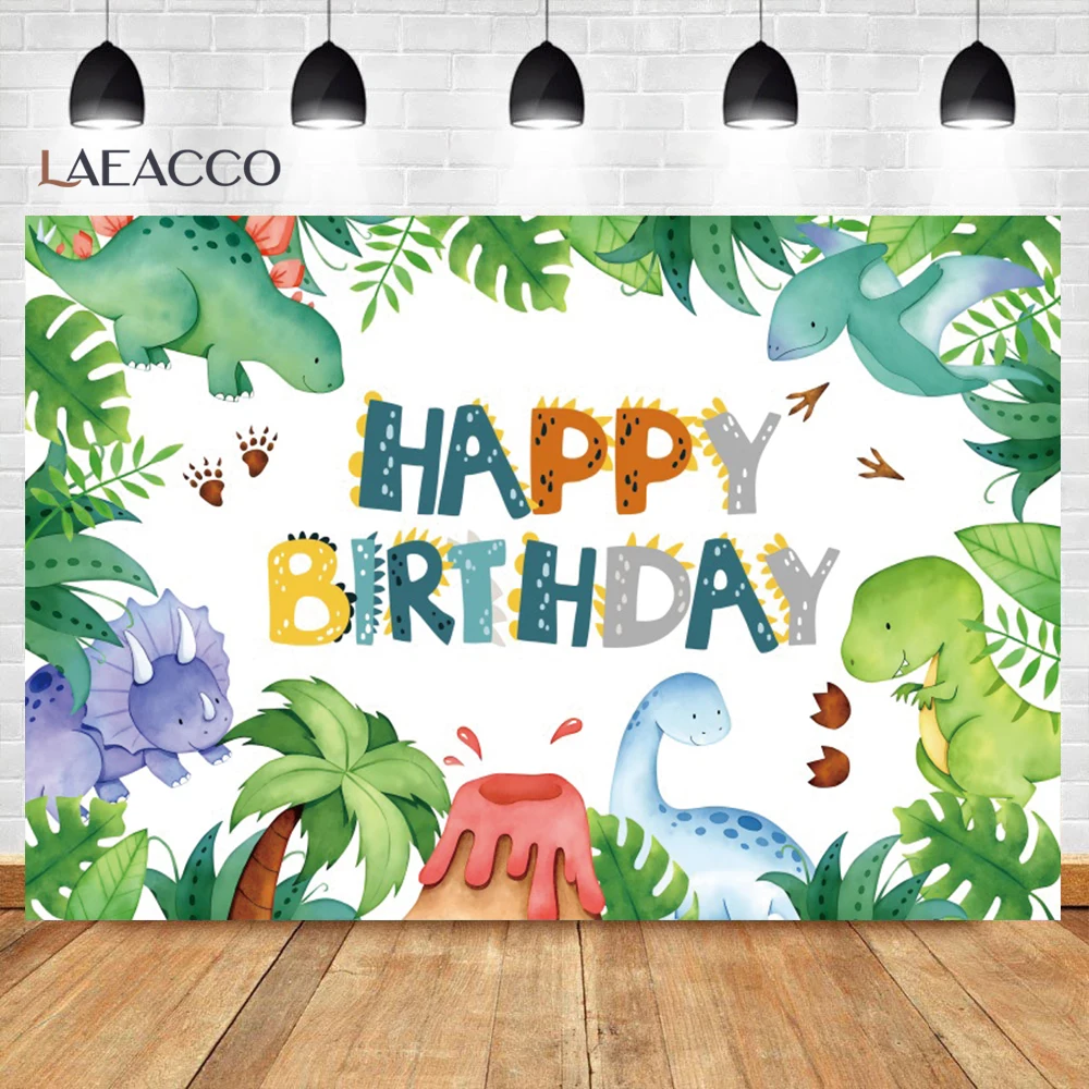 Cartoon Dinosaur Child Happy Birthday Party Photo Background Baby Portrait Custom Poster Family Photography Backdrop Photocall