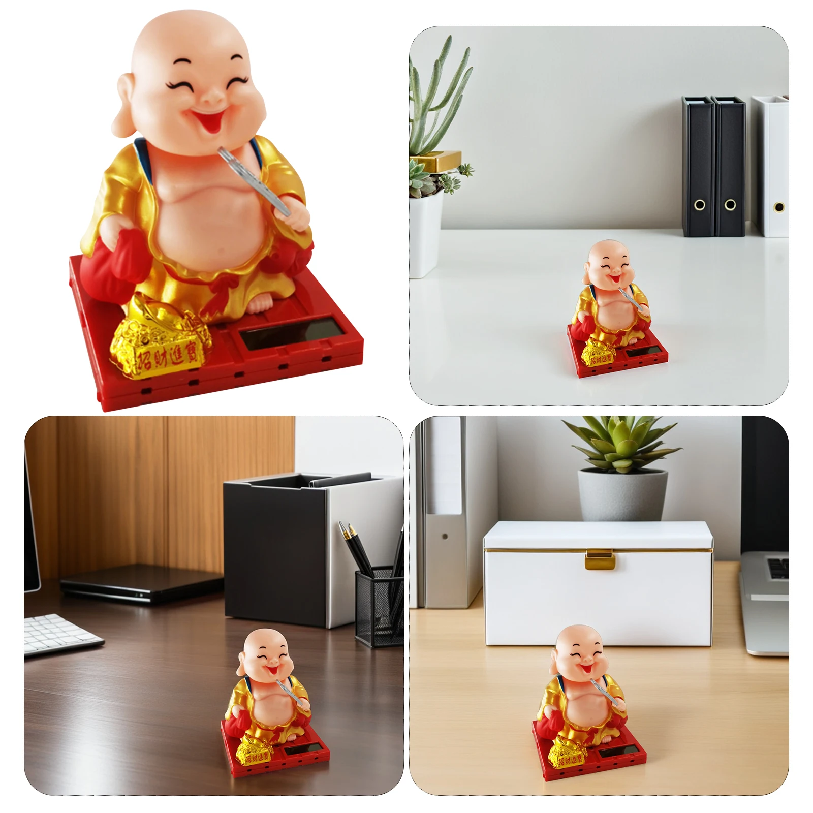 1 pçs energia solar maitreya buda decoração do carro painel automático acessório casa decoração de mesa plástico premium nodding ventilador onda