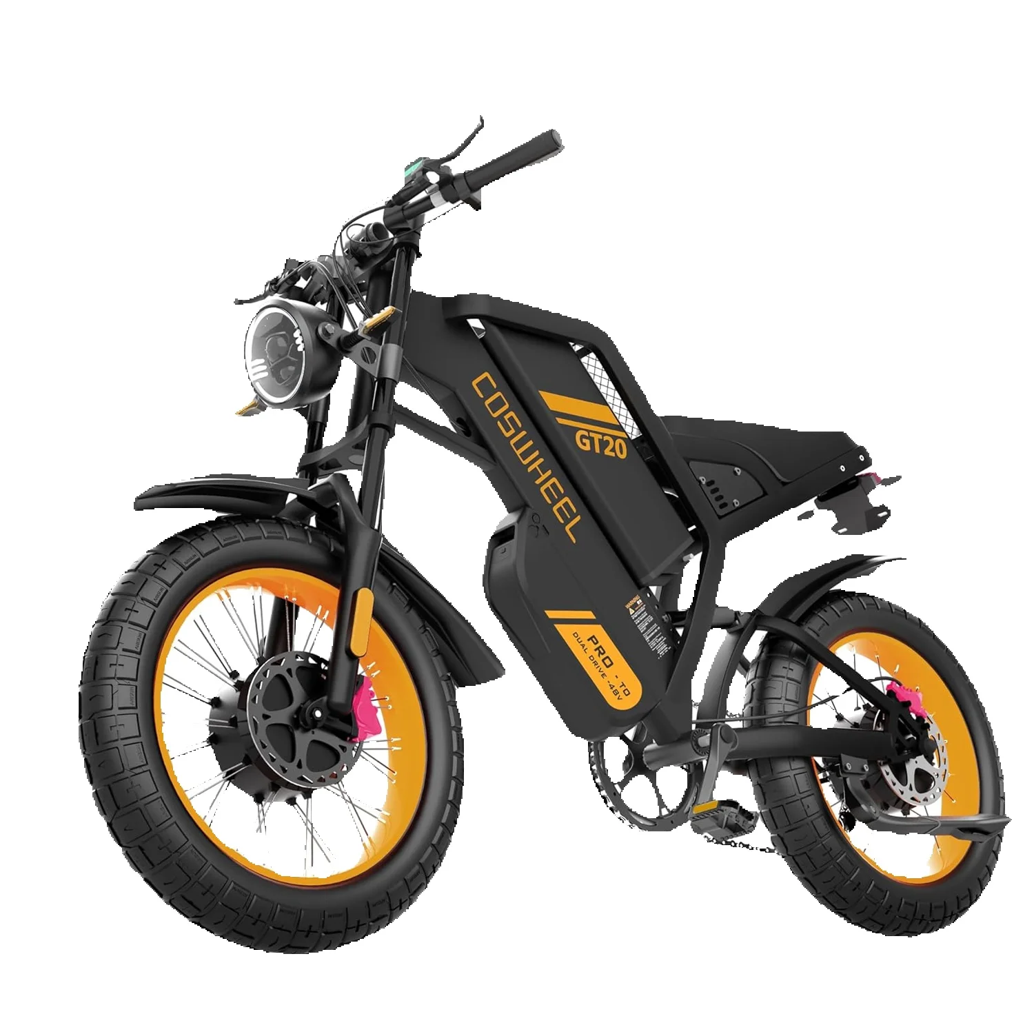 COSWHEEL Dirtbike 3000W GT20 PRO Elektrische fiets Dubbele motor 48V 40AH Dubbele accu Elektrische motorfietsen 20 inch dikke banden Off-Road Mountain EBike - afbeelding 2