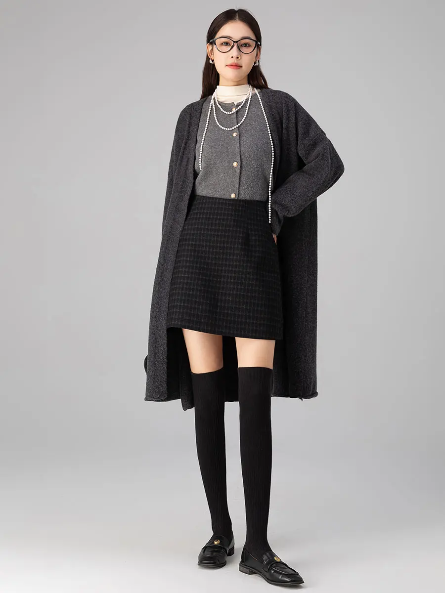 

Юбка А-силуэта с высокой талией, женская, в клетку, ретро, облегающая, осенне-зимняя, новинка, для офиса, из смесового полиэстера