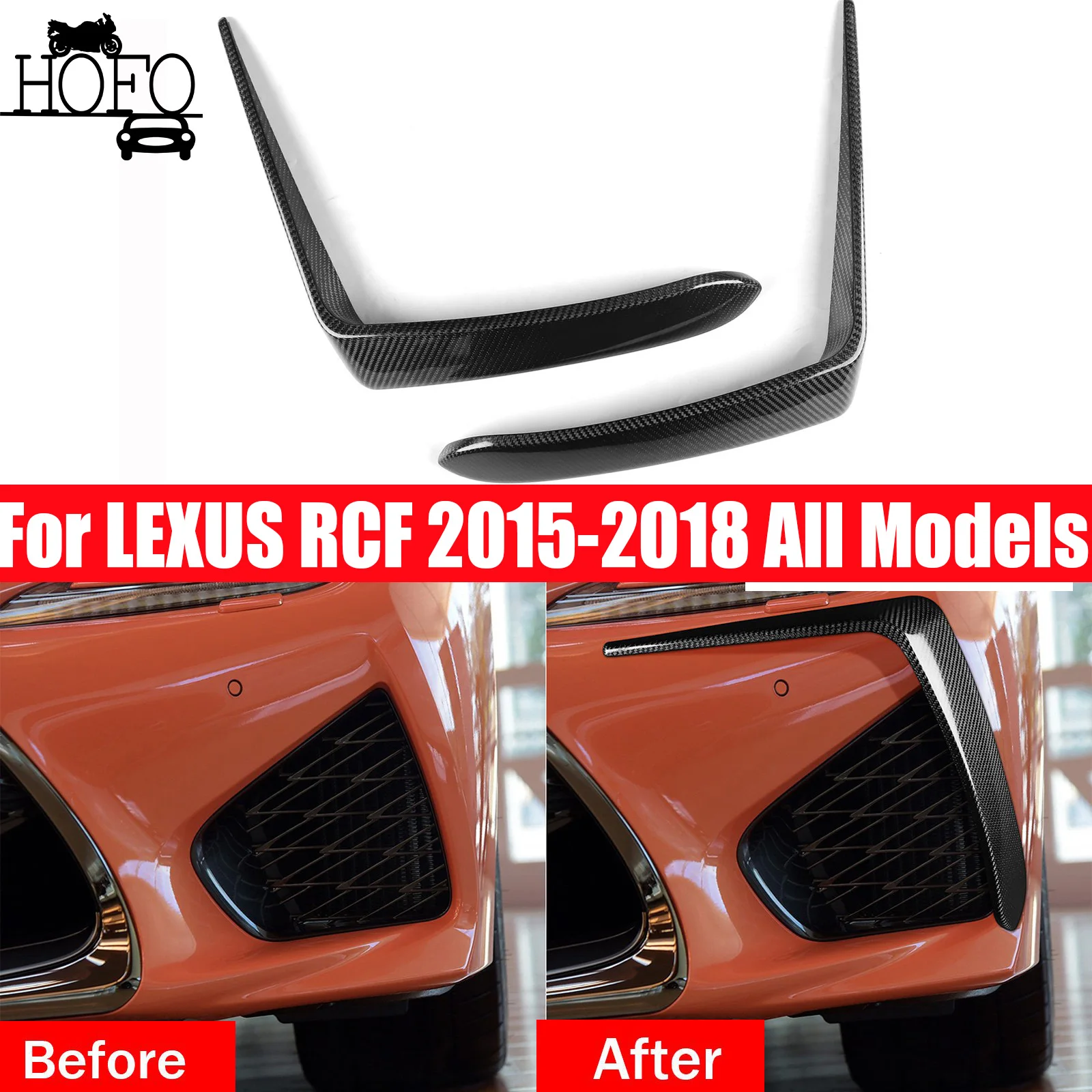Front Bumper Air Vent Fang Trim Garnish Covers Carbon Fiber  For LEXUS RCF 2015-2018 All Models