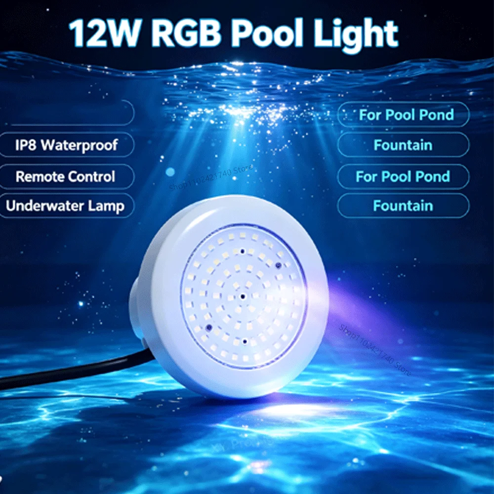 12W RGB LED Swimming Pool Light IP68 Waterproof Outdoor Remote Control UnderWater Lamp Pond LED Piscina Luz Spotlight