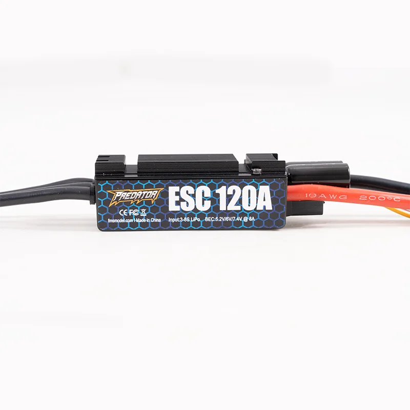 FMS Predator 120A RC Plane Brushless ESC, 120A Continuous Current, 3-8S Lipo Compatible for Big Fixed Wing Airplane