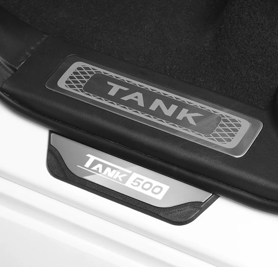 For GWM Great Wall Tank 500 2022- 2023 Interior Accessories Door Sill Inside Scuff Plate Decoration Cover Trim Metal