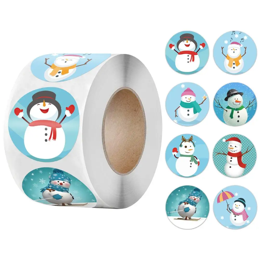 500pcs/roll Seal Label Sticker Merry Christmas Sticker 1 Inch Snowman Christmas, For Party DIY Packaging Stationery Sticker