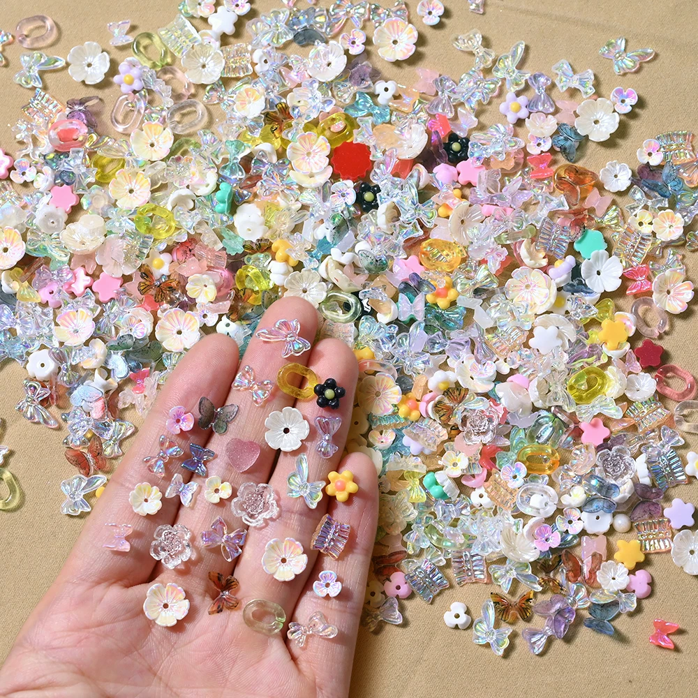 500pcs Mix Shape Kawaii Nail Art Decorations 3D Resin Charms Flower,Butterfly,Sun flowers,Fruit "2023 Summer"Manicure Accessory%