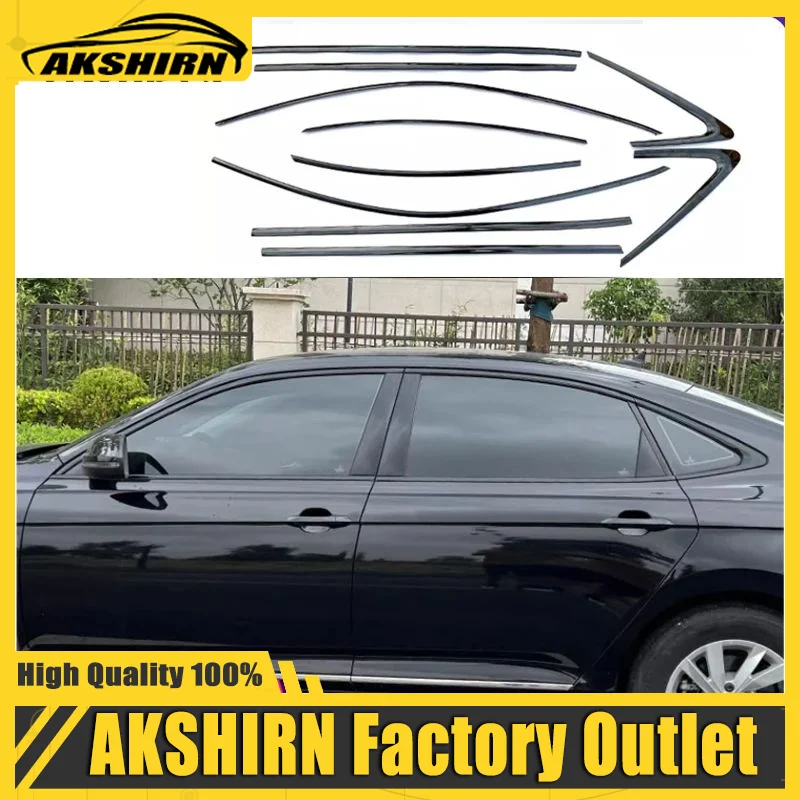 

car styling Black Steel Window Molding Frame Strips Trim Cover For For Volkswagen VW Passat B8 2019-2024